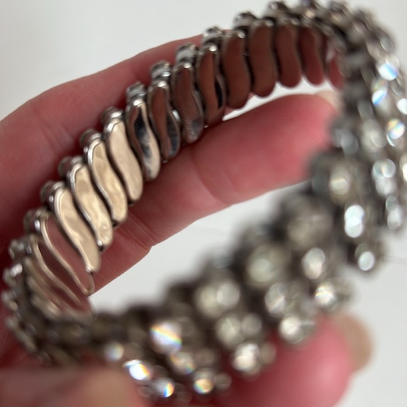Crystal rhinestone expansion stretch bracelet Hollywood Madonna 80s silver - Picture 5 of 13